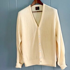 Arnold Palmer Robert Bruce Cream Orlon Cardigan Vintage 60s 70s Golf USA Mens L